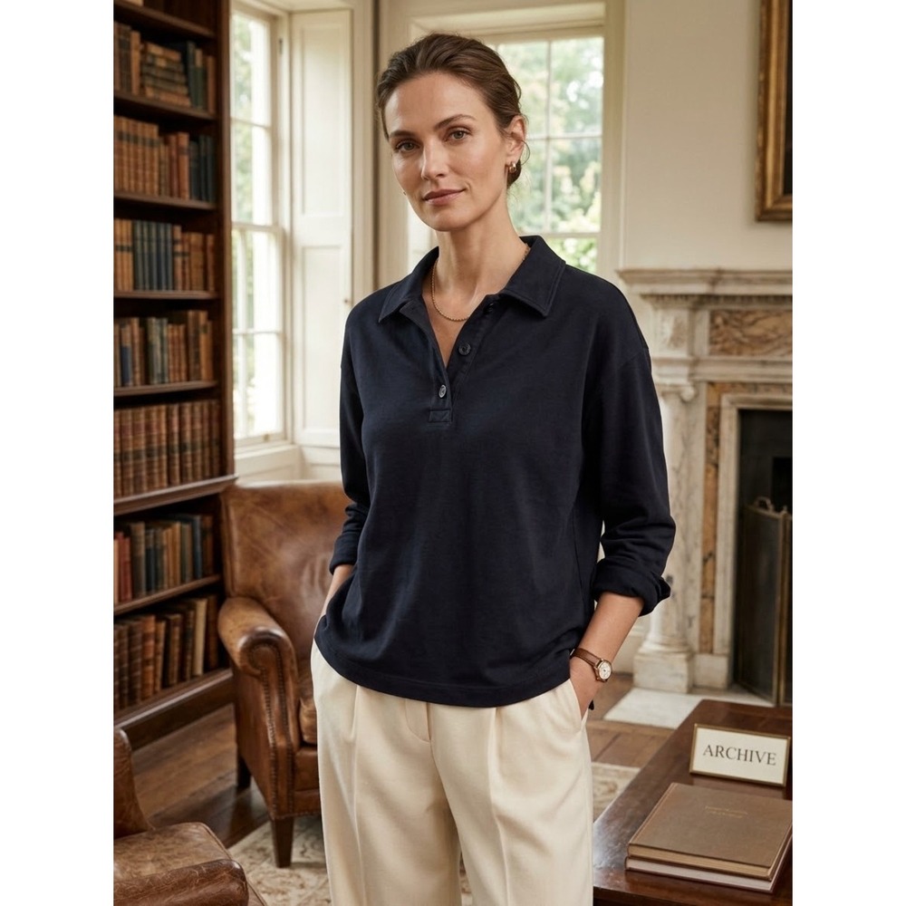 COS Navy Blue Long Sleeve Rugby Polo Shirt S Minimalist Quiet Luxury Elevated